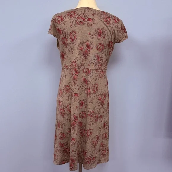 Toad & Co Rosemarie Dress Women’s XL Taupe Poppy Floral Print Organic Cotton - Picture 2 of 7